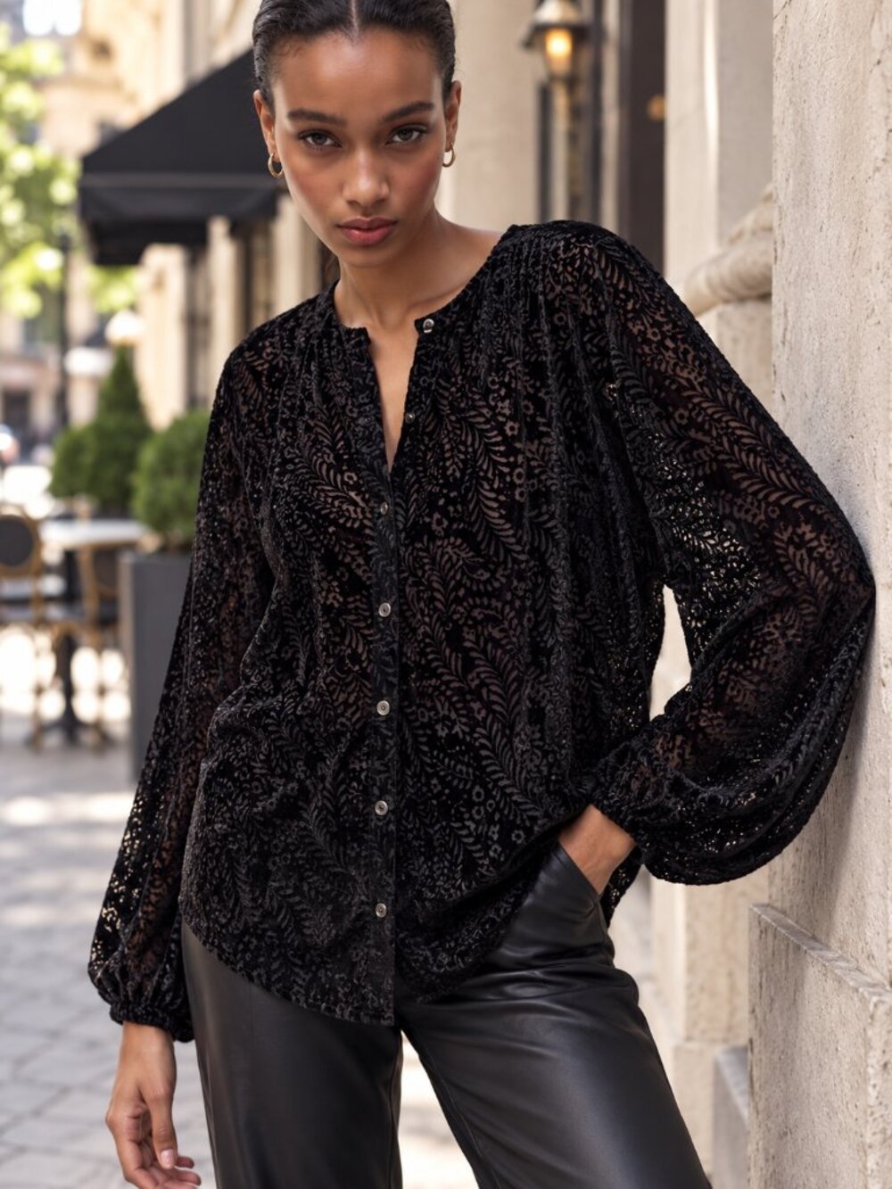Zara Women’s Black Velvet Burnout Top Size M Whimsigoth Fairy Grunge Oversized